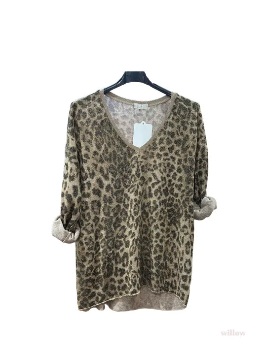 MOONSUN Pull doux léopard lurex #800817