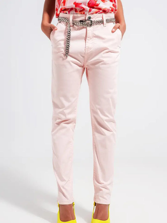 Q2 Pantalon en coton mélangé rose